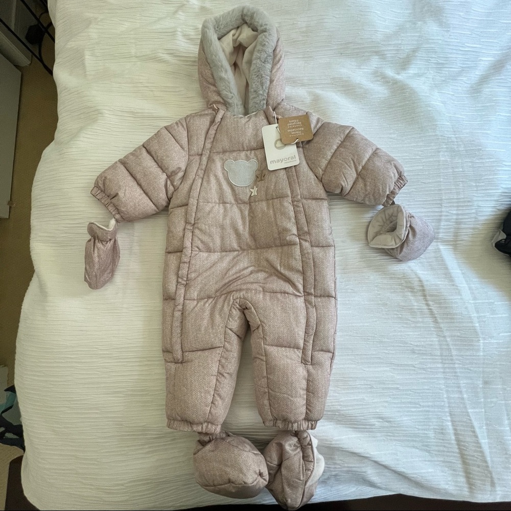 Mayoral Newborn Beige Bear Baby Snowsuit